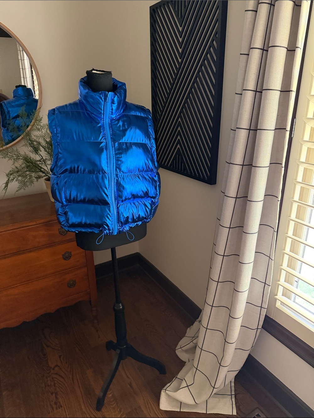 Peach Love metallic blue puffer vest medium